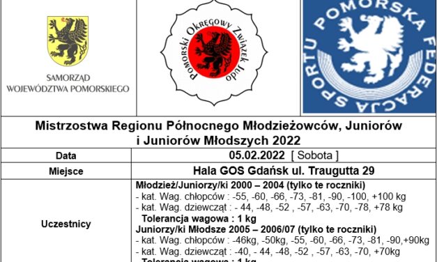 Mistrzostwa Regionu Północnego Młodzieżowców, Juniorów i Juniorów Młodszych 2022 [05.02.2022]