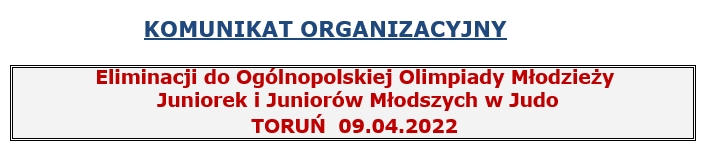 Eliminacje do Ogólnopolskiej Olimpiady Młodzieży Juniorek i Juniorów Młodszych w Judo [TORUŃ 09.04.2022]